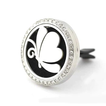 

30mm Stainless Steel Imitate Inlay Crystal Butterfly with Vent Aromatherapy/Essential Oil Diffuser Perfume Locket Clip for Car