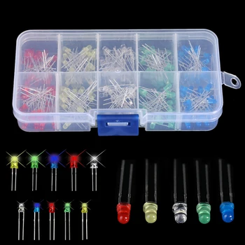 

150pcs 3mm 5mm Bright LED Light Emitting Diodes Light Assorted Kit with Box White Yellow Red Blue Green For Home Appliance