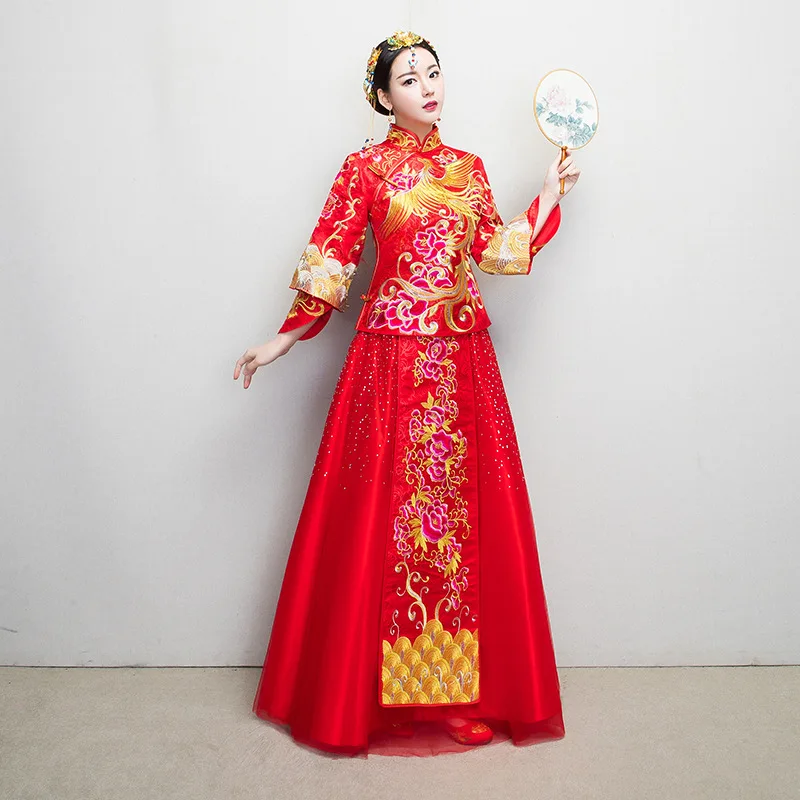 Для женщин традиционные китайские платья Новые Длинные Cheongsam свадебное платье невесты пакетная загрузка современные Ципао платья