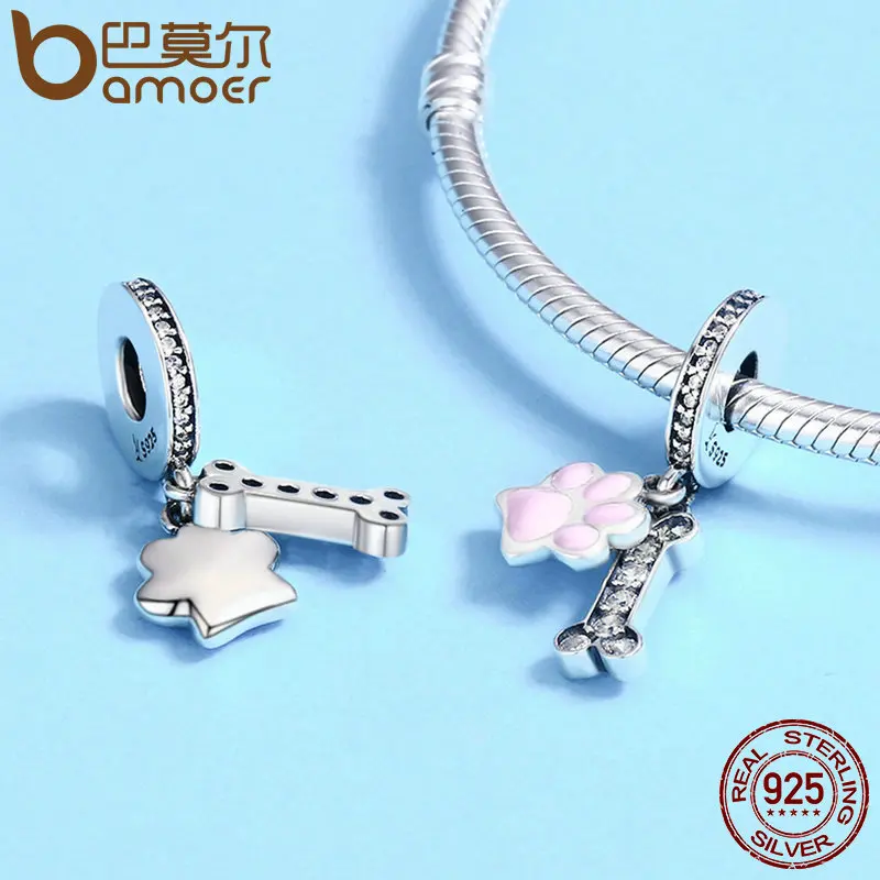 Женский браслет из серебра 925 пробы с собаками и косточками|pendant charms|dog bone charmscharm