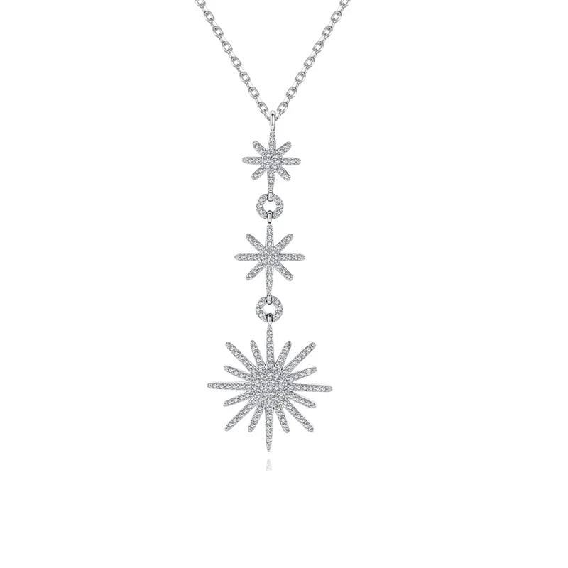 

Luxurious Korea Style Tiny Long Snowflake White Gold Color Cubic Zirconia Pendant Necklaces for Women Party/Gift
