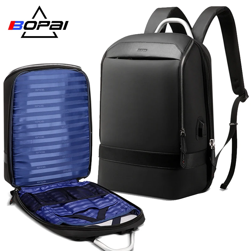 

BOPAI Travel Backpack Multifunction USB Charging Large Capacity Anti theft Laptop Backpack for 15.6 inch Leather Waterproof Bag