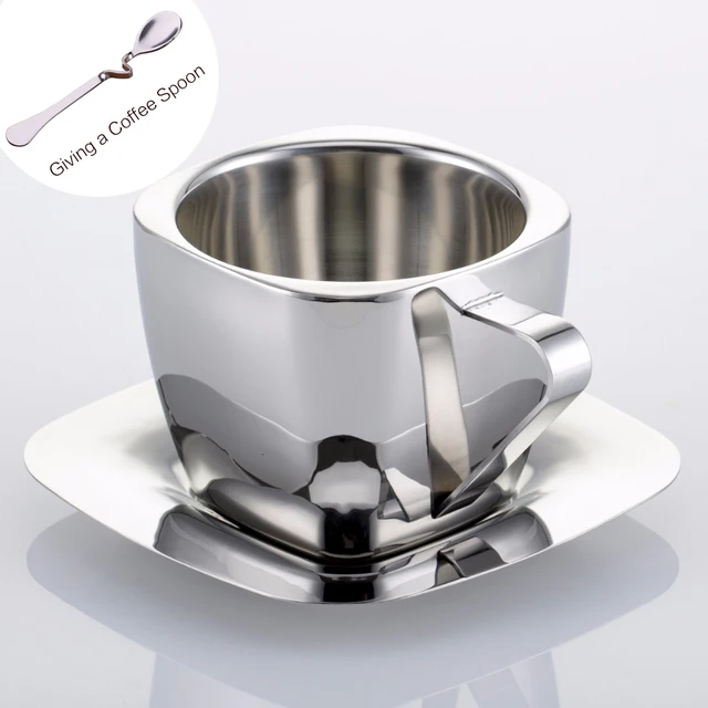 Best Price 2018 Stainless Steel Mugs Double Wall Mugs for Drinking Tea Coffee Hot Soup Suit For Travel and Camping Mugs Giving a Spoon