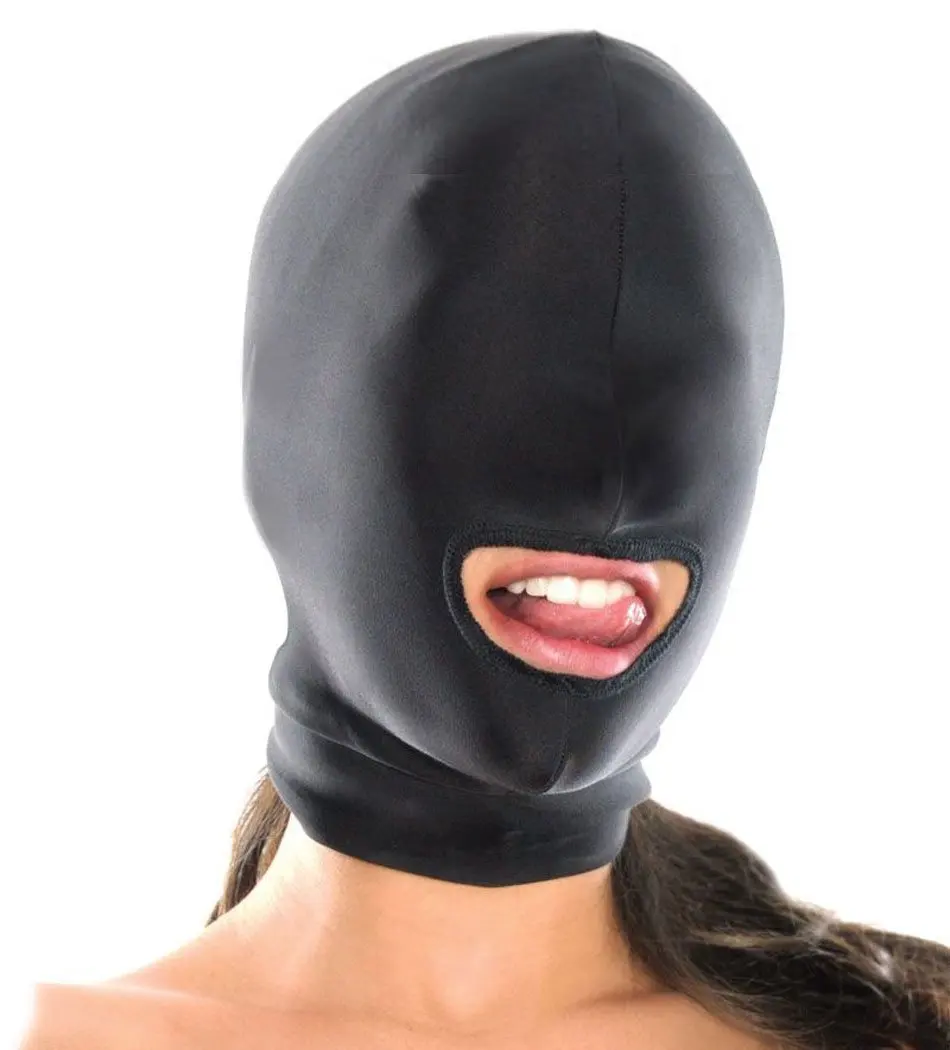 Sexy Toys Open Mouth Hood Mask Fetish Head Bondage Black Audlt Games 