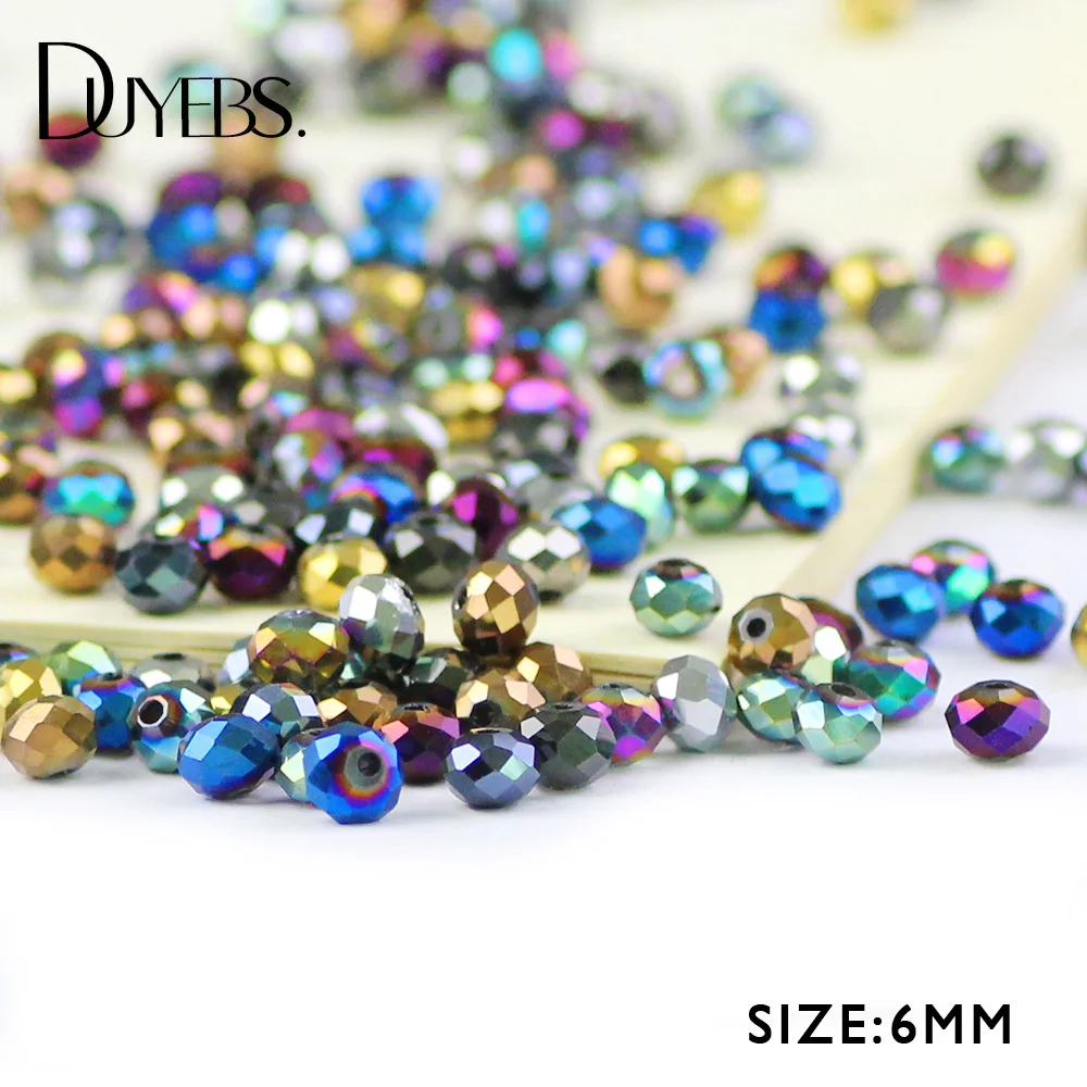

DUYEBS Faceted Flat Round Shape Austrian Crystals 6mm 50pcs Plating color Glass Ball Loose Beads Bracelet For Jewelry Making DIY