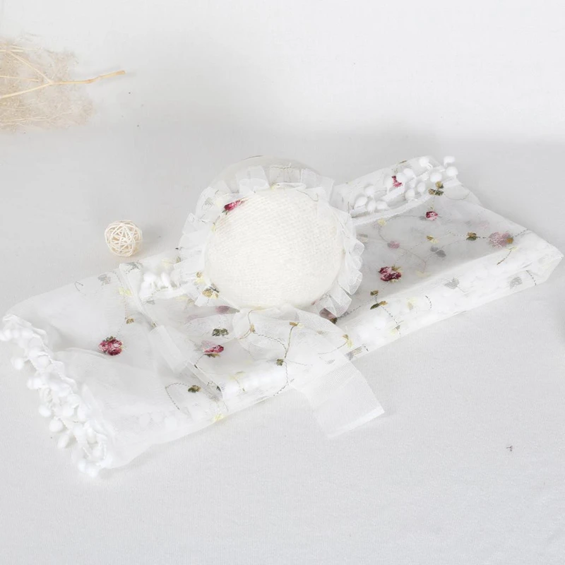 

Baby Girl Flower Hat Lace Fabric Newborn Photography props Newborn Girl Floral Ruffle Bonnet Set Stretch Knit Wrap Hat Set Prop