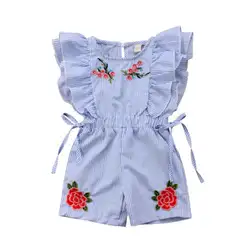 Дети для маленьких девочек цветок Полосатый Комбинезон пляжный костюм Летняя Одежда для девочек принцессы с оборками без рукавов
