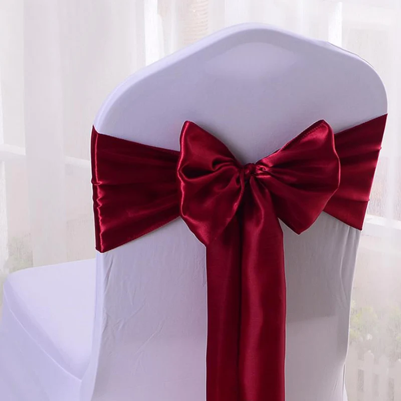 HAZY Wedding Satin Chair Sashes Bow Cover Sashes for Wedding Hotel Banquet Party Decoration Color17x275cm - Цвет: Wine red