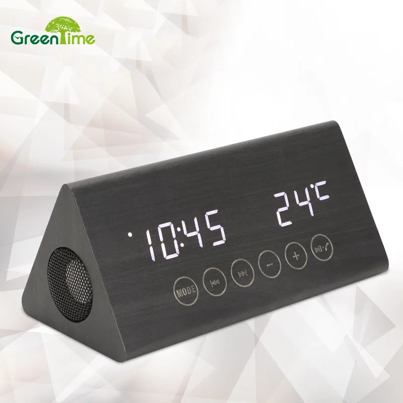 

Table Clock Wooden LED Time Temperature Display Alarm Clock Wood Wireless Bluetooth Speakers High-Definition Dual-speaker
