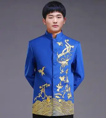 Men's clothing chinese style wedding Top the groom dragon gown evening Red Top slim red tang suit chinese tunic