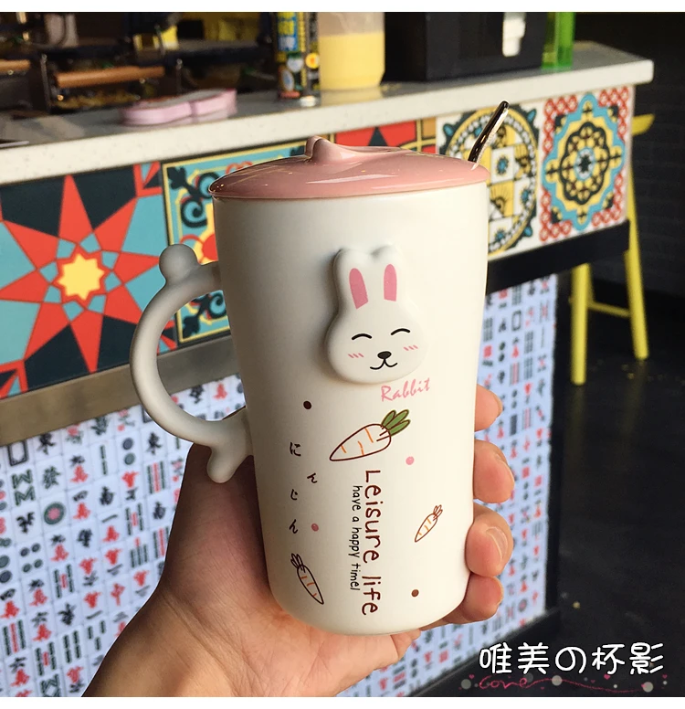 Drinkwaer милый зайчик с крышкой Ложка марка чашка креативная чашка кофе для завтрака офисная питьевая вода керамическая чашка