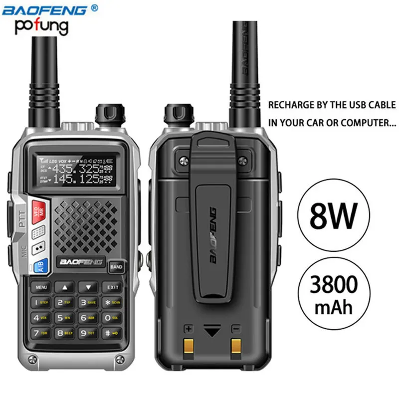 2 шт. BaoFeng BF-UVB3 Plus Walkie Talkie мощное радио CB трансивер 8 Вт 10 км длинный диапазон портативное радио для леса и города