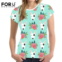 FORUDESIGNS/футболка для Для женщин боксе бульдог цветок Беговая футболка спортивная Короткий рукав Спортивная Толстовка Бодибилдинг Тонкий Топы