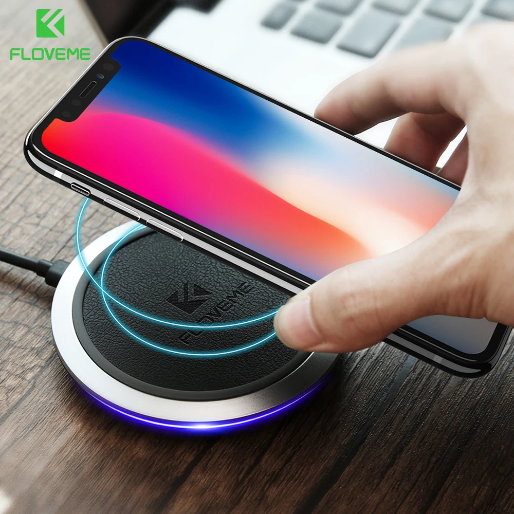 Qi Fast Wireless Charger , FLOVEME Original Leather Wireless Chargers For iPhone X 8 Plus Samsung Note 8 S8 Plus S7 Charging Pad