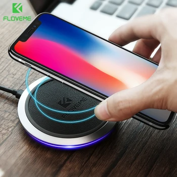 

Qi Fast Wireless Charger , FLOVEME Original Leather Wireless Chargers For iPhone X 8 Plus Samsung Note 8 S8 Plus S7 Charging Pad