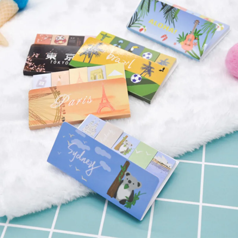 

5 pcs Vacation style index sticky notes Brazil Tokyo Paris city cute post memo pad Label Office School supplies FM185