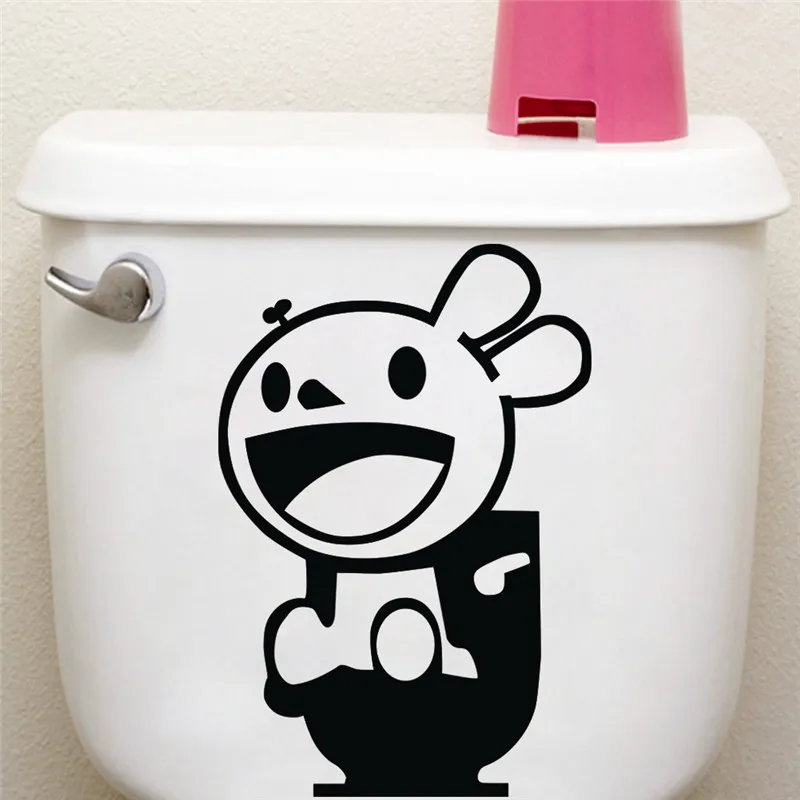 DIY Carton Rabbit Funny Toilet Seat Decorative Wall Sticker Vinyl Removable Bathroom Wall Decals