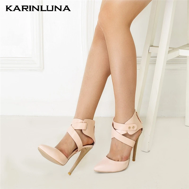 

Karinluna New Hot Sale Plus Size 35-47 Wholesale 2019 INS Shoes Woman Sandals Zip Up High Heels Summer Sandals Woman Shoes
