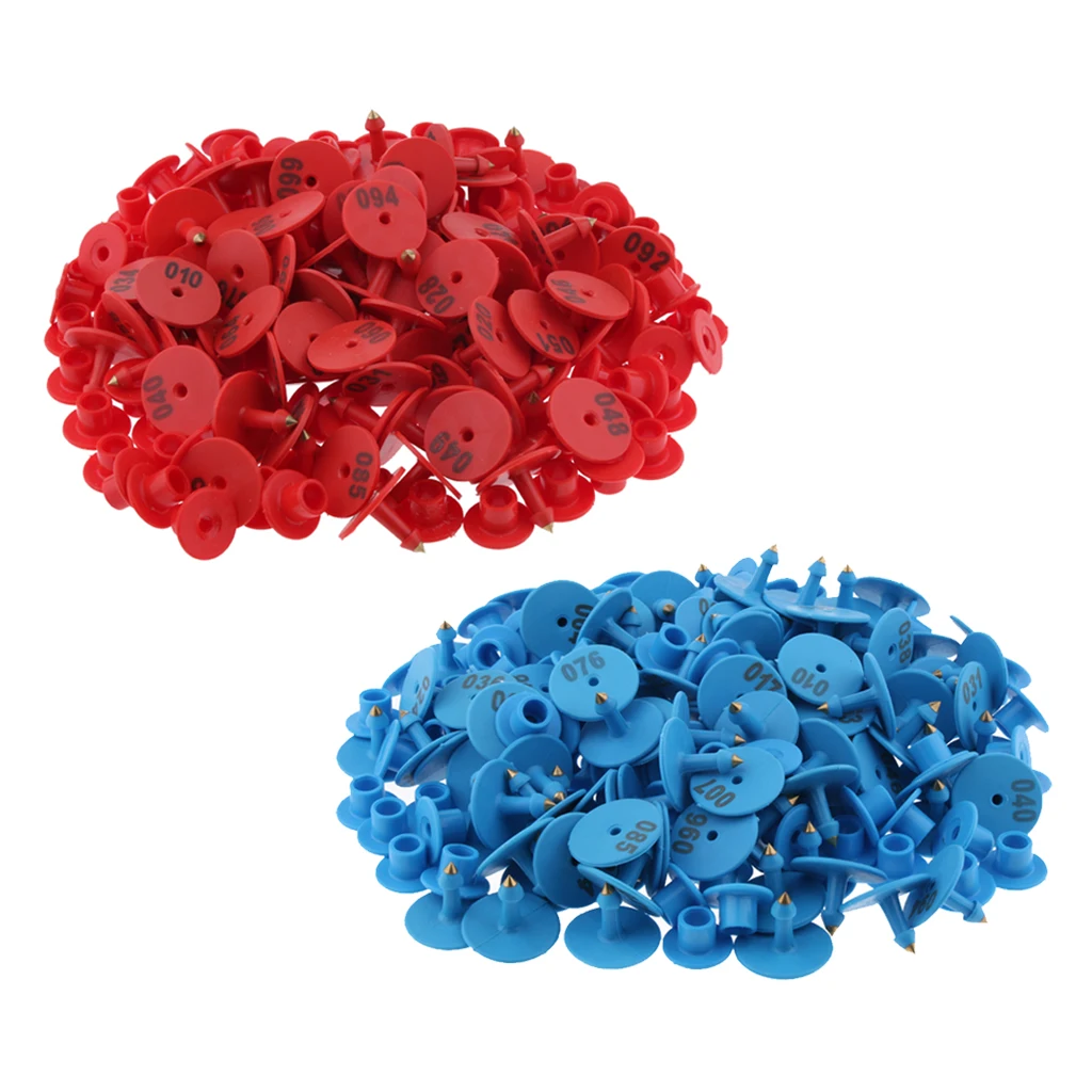 200PCS Numbered Livestock Ear Tag for Pig Cow Cattle Goat Sheep Blue & Red