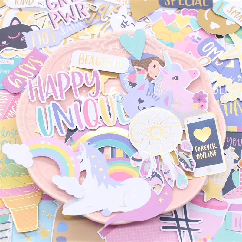 

YPP CRAFT 136pcs Lovely Unicorn Colorful Cardstock Die Cuts for Scrapbooking Happy Planner/Card Making/Journaling Project