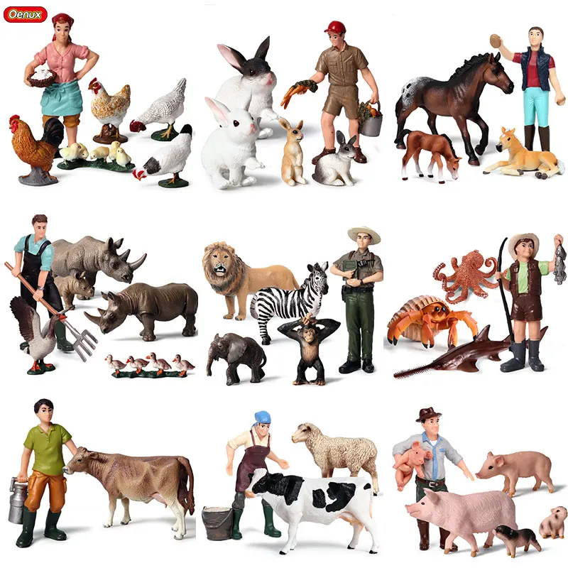 

Oenux Cute Farmers Model Simulation Zoo Farm Staff Action Figures Cow Hen Crab Animals Figurine Miniature Lovely Toys For Kids