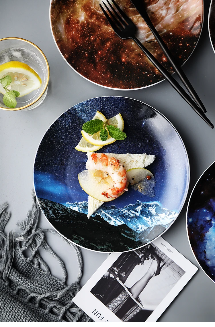 8 дюймов звездное небо Набор тарелок высокое качество керамические блюда и тарелки наборы десерт стейк тарелка в форме хлеба кухня Decorati
