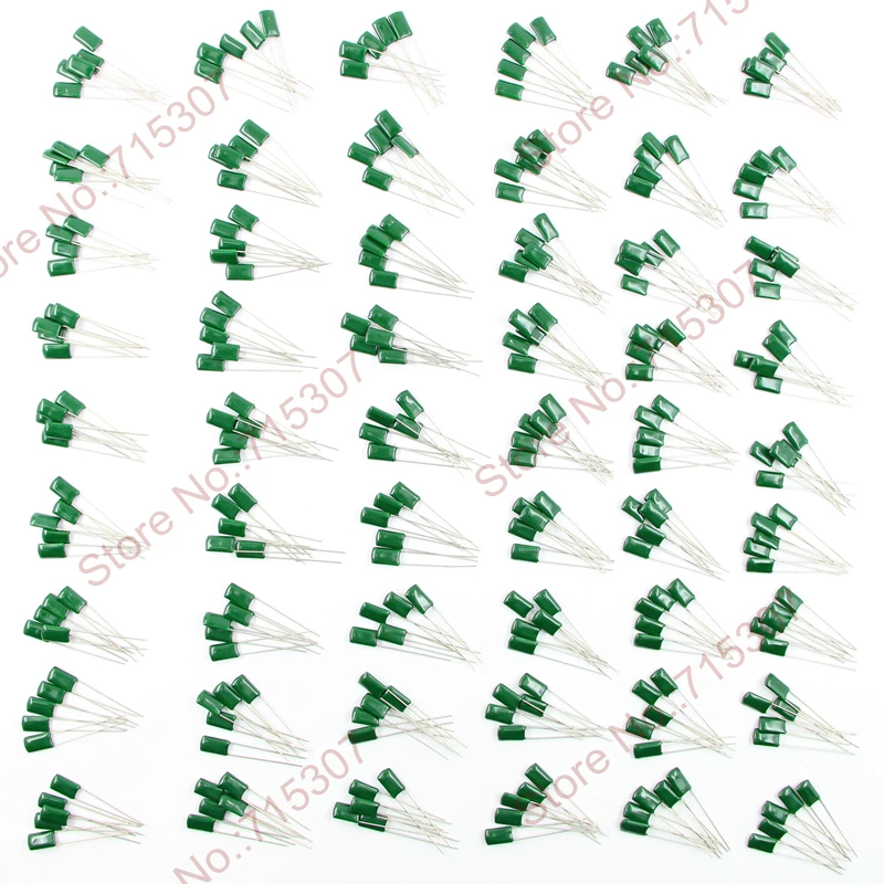 

Film Capacitor Set 54values x 5pcs 220PF - 0.22UF Assorted Capacitor Kit 100 - 1000V Total 270pcs Polyester Capacitor Pack
