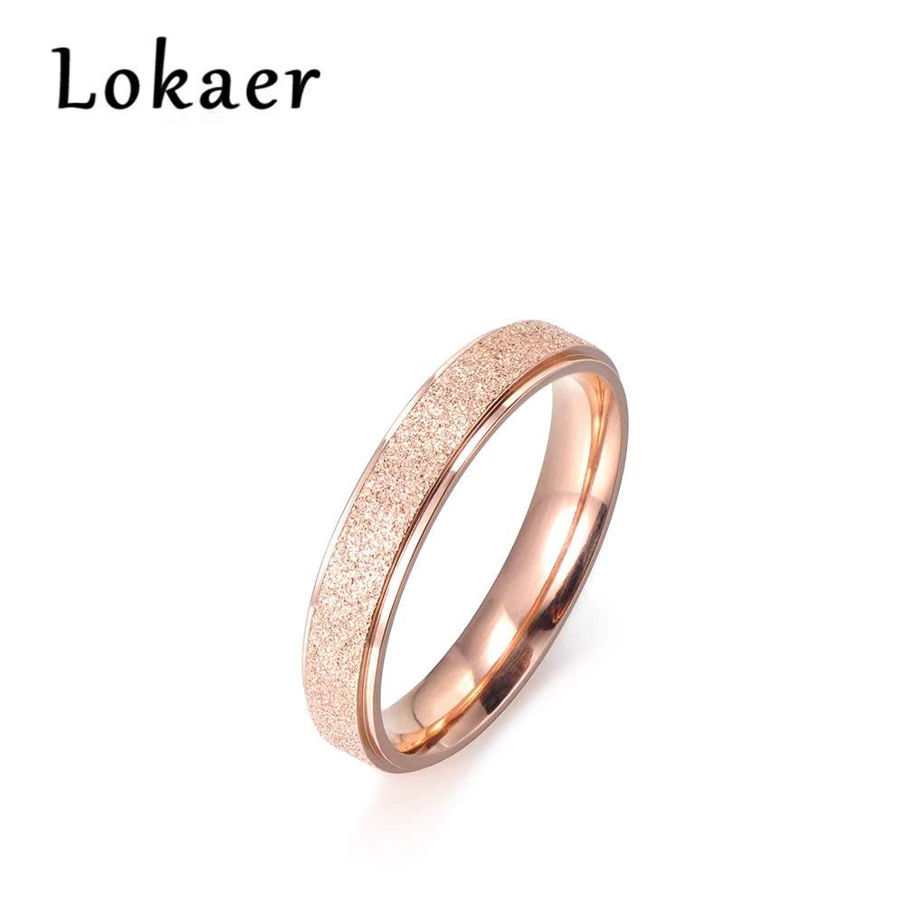 

Lokaer Fashion Jewelry Ring Simple Design Rose Gold Color Titanium Steel Engagement Wedding Rings For Women Bague Femme
