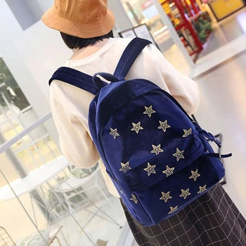 

New Women Velvet Star Embroidery Backpack for Women Girls School Shoulder Bag Travel School Bags for Teenage Girls Rucksack