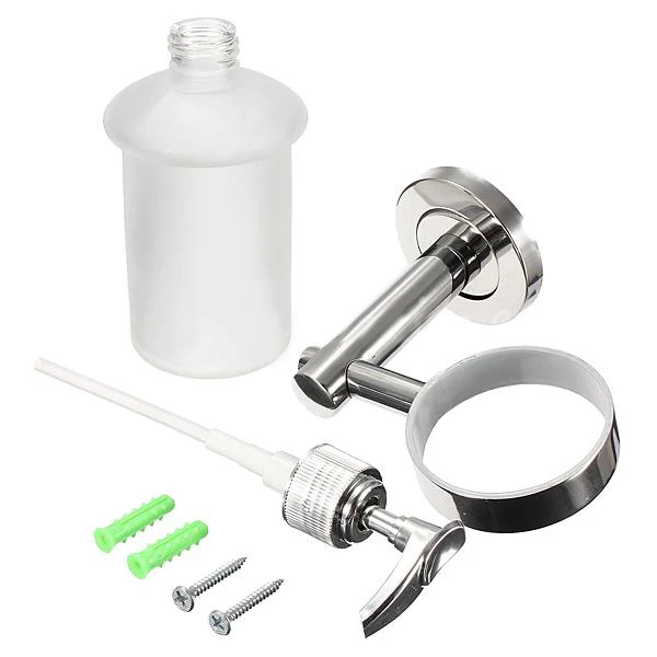 Wall Mount Bathroom Frosted Glass Shampoo Liquid Soap Dispenser& Holder Chrome