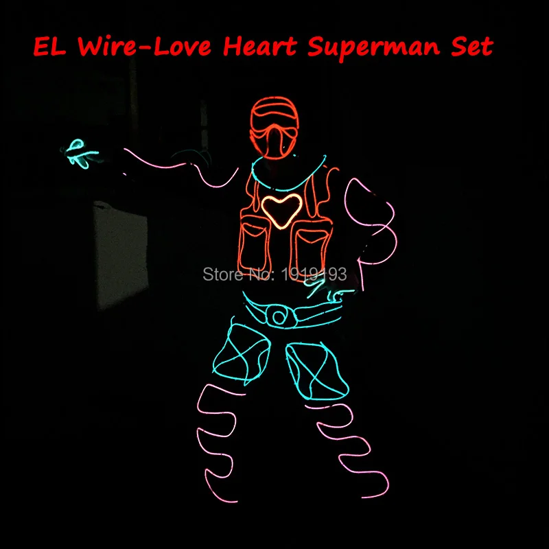 12 стилей светодиодный флуоресцентный танцевальный костюм для выступлений, светильник, набор, светящиеся перчатки, светильник, одежда унисекс, светящиеся вечерние принадлежности - Цвет: Love Heart Superman