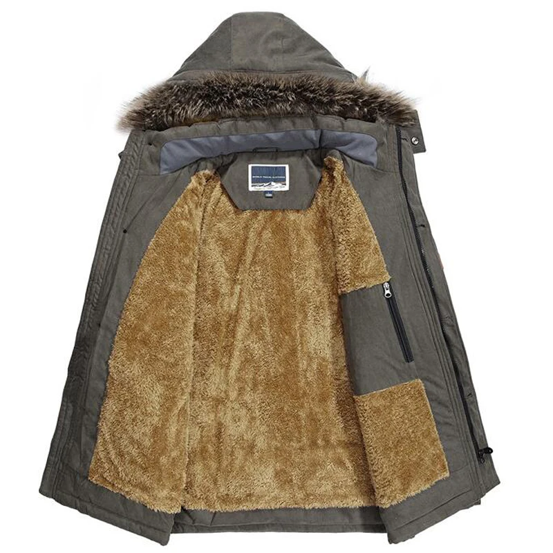 Зимняя мужская куртка с меховым воротником, утолщенная Повседневная хлопковая куртка, ветровка плюс бархатная парка, Размер 6XL, Мужская зимняя длинная куртка