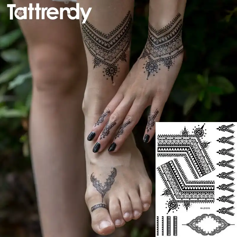 1sheet Trendy Temporary Arabic Tattoo Lace Henna Sticker Choker Fake Tattoos Wedding White Black Flash On Hand New 2018 S1019b Tattoo Wedding Tattoo Lacetemporary Arabic Tattoo Aliexpress