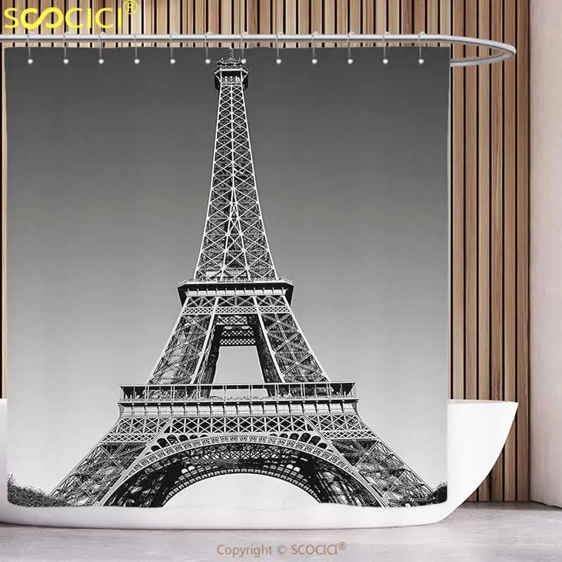 Unique Shower Curtain Eiffel Tower Paris Landmark and Monochrome