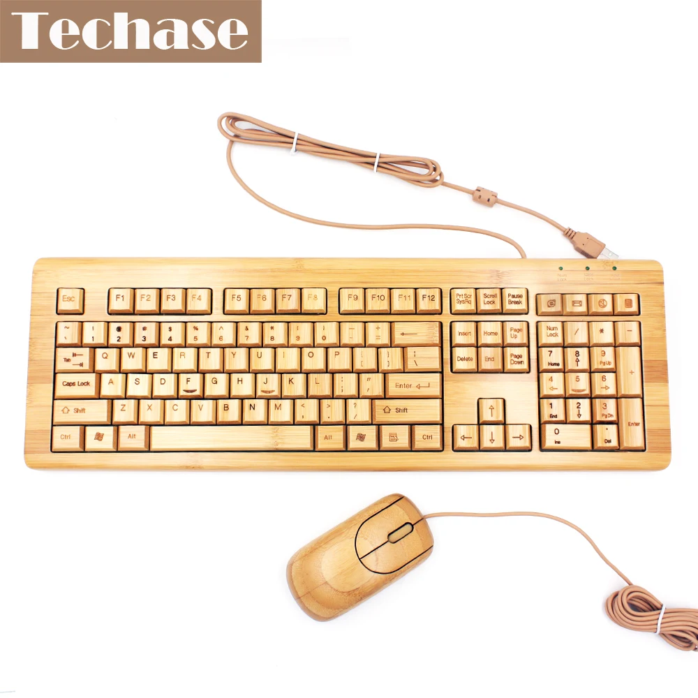 Techase проводной Мышь и клавиатуры Combo USB Стандартный Bamboo Teclado mecanico игры Мышь игрового набора Teclado у Ратон inalambrico PC