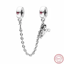 925 пробы серебро Desney восхождение с Микки для детей с размерами цепи безопасности бусины красными ЧР "сделай сам", соответственные Европейской Пандоре обаятельные для изготовления ювелирных изделий на браслете SF026