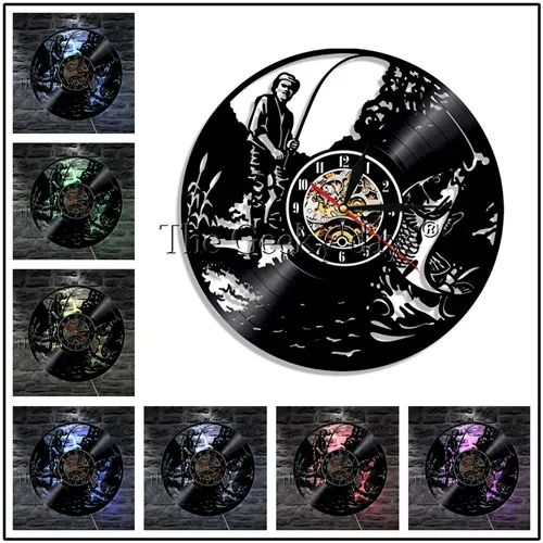 Лучший рыбак силуэт тень 3D настенные часы Go Рыбалка Рыба Виниловая пластинка настенные часы ручной работы подарок для рыбака - Цвет: Белый