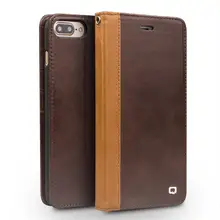 QIALINO для iphone 7, чехол из натуральной кожи для iphone 7 Plus, роскошный флип-чехол из натуральной кожи, чехол-книжка из коровьей кожи для мальчиков 4,7/5,5 дюймов