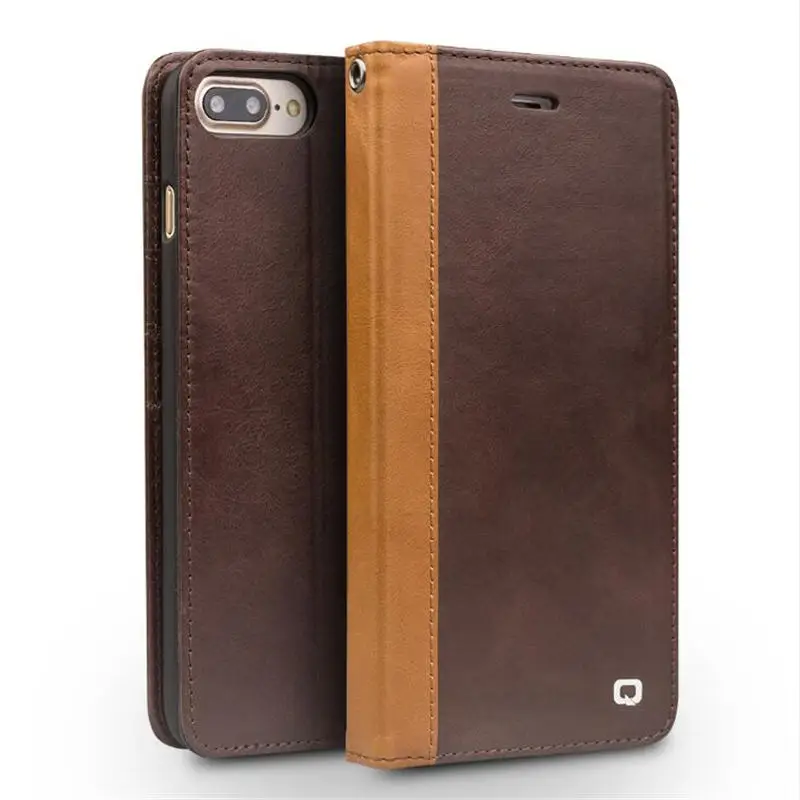 

QIALINO for iphone 7 Genuine Leather Case for iphone 7 Plus Real Leather Luxury Flip Book Cover Cow Boy Stype for 4.7/5.5 inches