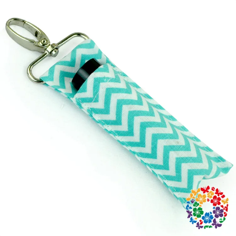 Hot sell 100pcs Chevron Lipstick Chapstick Holder Keychain Lip Bag