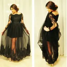 Neue Ankunft 2015 vestidos de gala Durchsichtig Schwarz Mit Langen Ärmeln Abendkleid Formales Langes Abendkleid (YASA-8131)