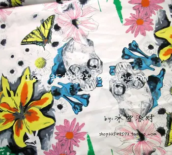 

100*140cm Butterfly flower Shantou Cotton Fabric Meter Diy Handmade Fabrics For Patchwork Sewing Textiles
