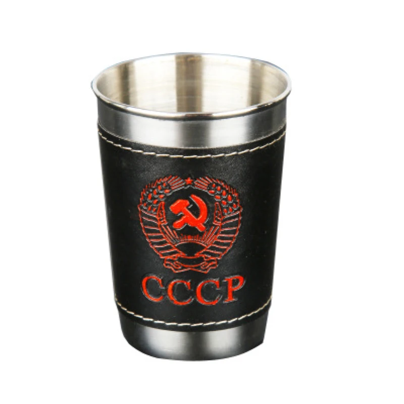 

High Quality Mini Hip Flasks Cup 1 2 6oz Stainless Steel Wine Cups PU Leather Cover Outdoor Tour CCCP Whiskey Hip Flask Cup