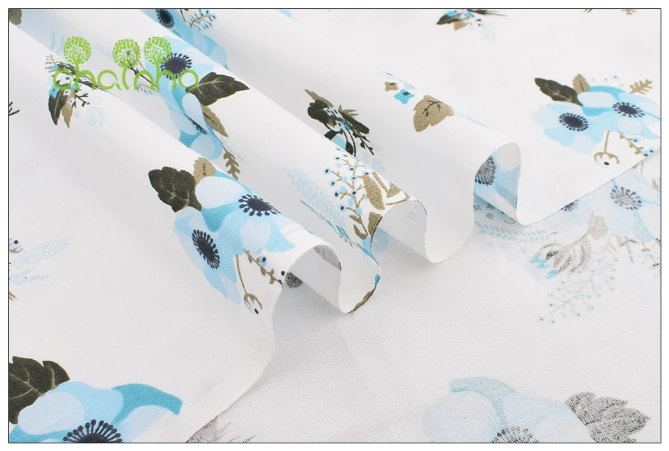 Chainho, 6 шт./лот, синяя Цветочная серия саржевой хлопчатобумажной ткани, Лоскутная Ткань, сделай сам шитье стеганые жировые кварталы материал для ребенка и ребенка