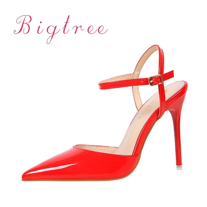 

Women Pumps Wedding Shoes Woman High Heels 10.5cm Summer Fashion Ankle Straps Elegant Shoes Sexy Red Silver Blue Shoes