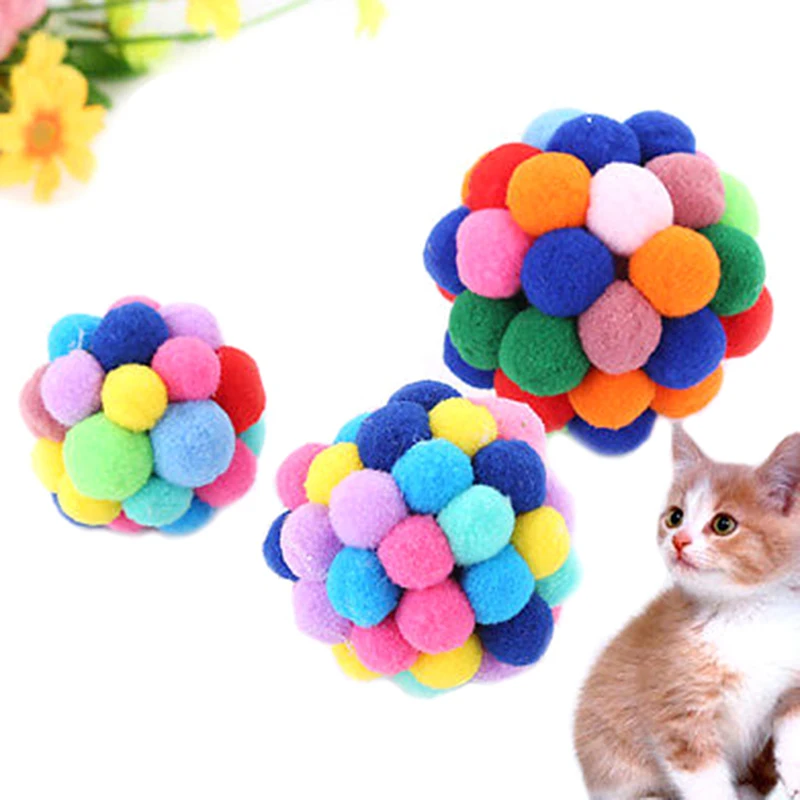 

2018 New 3 Sizes Pet Cat Toy Colorful Handmade Bells Bouncy Ball Built-In Catnip Interactive Toy High Quality