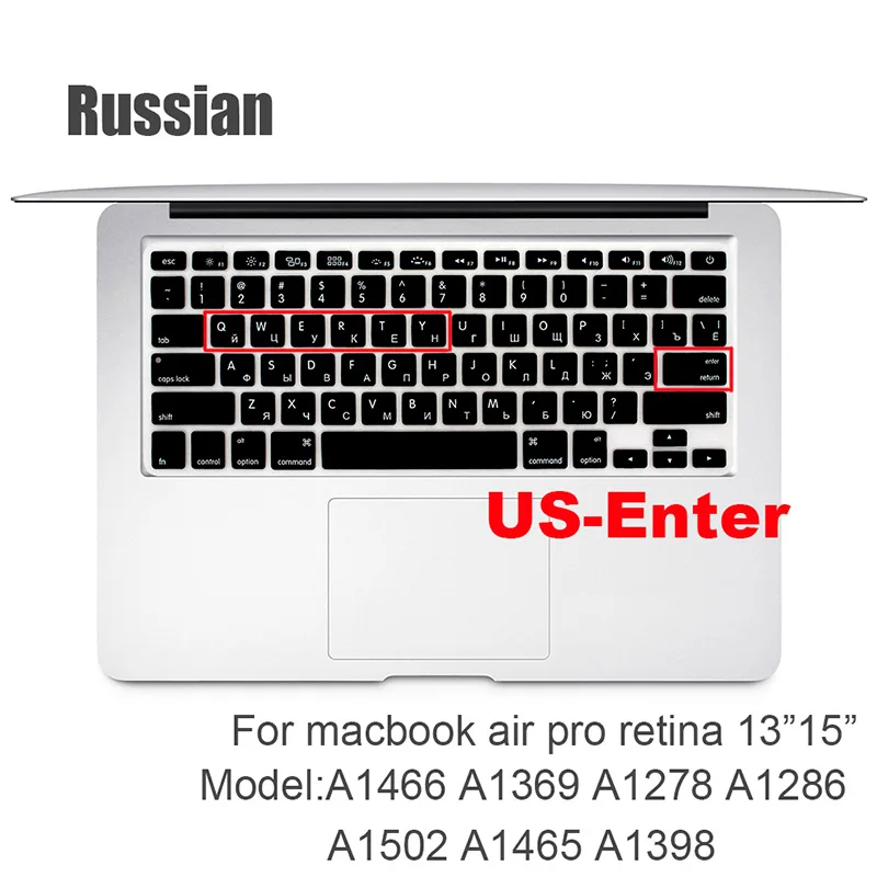 Русский ЕС и США-введите Клавиатура Обложка протектор для Macbook Pro 13Air 11 12 15 Сенсорная панель Модель A1706/A1466 A1707/A1990/A1398/A1534 - Цвет: pro 13 or15 US-Enter