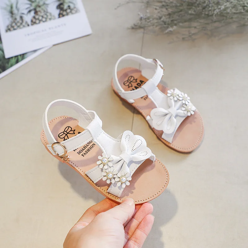 Girls sandals Princess shoes Kids Beach shoes Open-toe Sandals Children With Bowtie Non-slip Soft 2019 Summer Shoes Size 21-30
