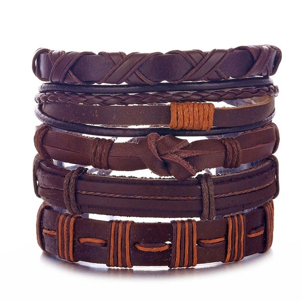 Leaf Feather Multilayer Leather Bracelet Men Fashion Braided Handmade Star Rope Wrap Bracelets & Bangles Male Gifts Jewe