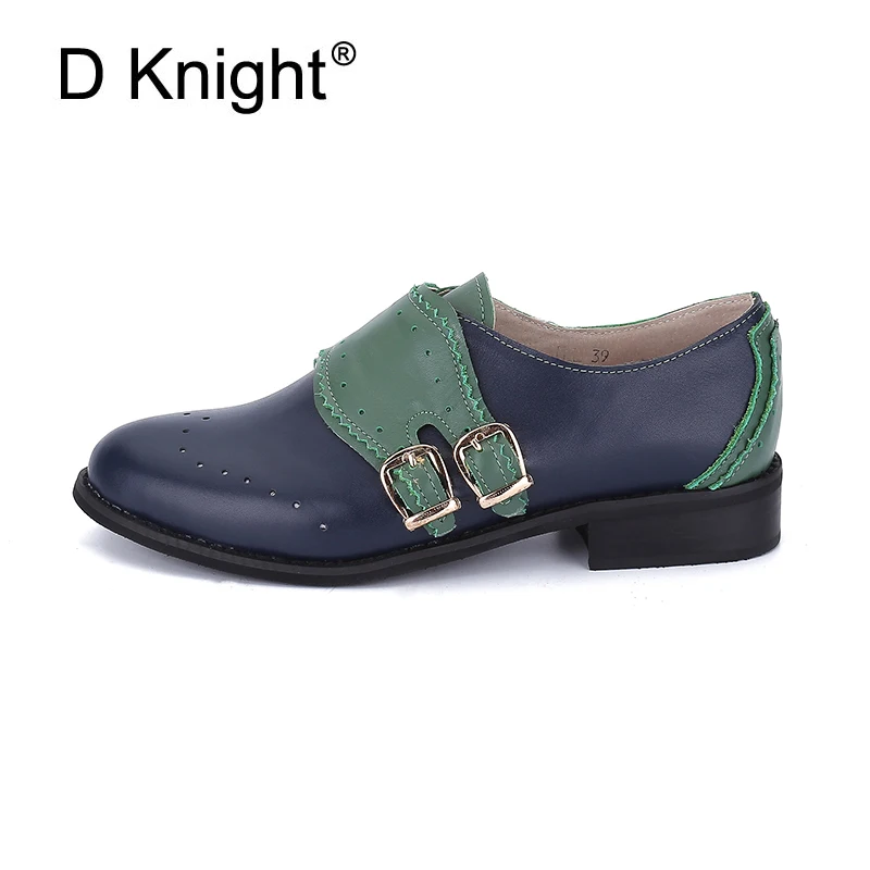 Genuine Leather Women Oxfords Flats Handmade Slip On Double Buckle Flat Loafers Shoes For Women Plus Size 44 Brogues Shoes Woman (6)
